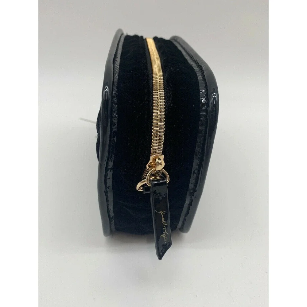 Kendall‎ Kylie Black Velvet Cosmetic Bag Pouch Gold Zipper Crossbody Strap NEW